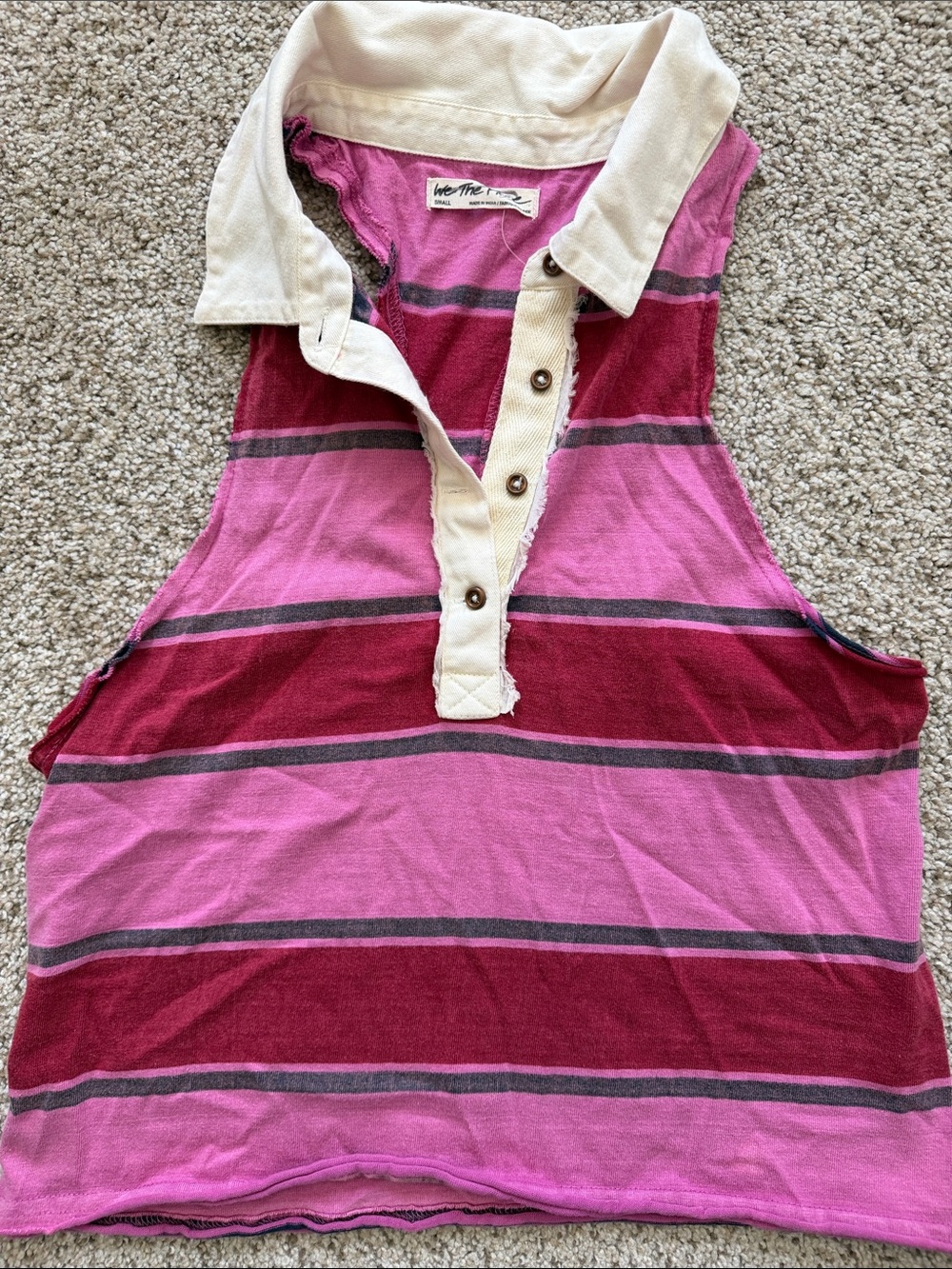 We The Free Girls' Sleeveless Striped Polo - Pink & Dark Rose